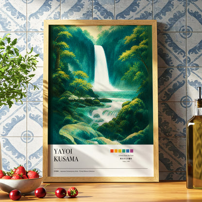 Emerald Cascade, green, white, beige nature wall art displayed in a styled interior, gallery view 6