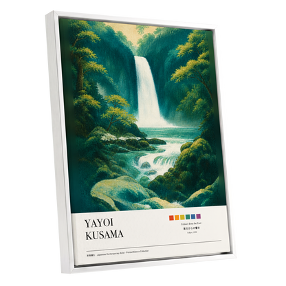 Emerald Cascade, green, white, beige nature wall art shown as a white framed canvas wall art