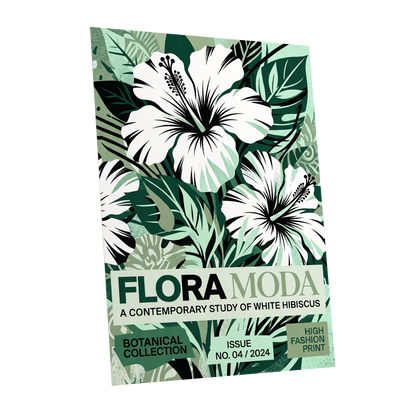 Emerald Hibiscus, green, white, black floral wall art shown as a unframed poster wall art print