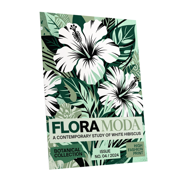 Emerald Hibiscus, green, white, black floral wall art shown as a unframed poster wall art print