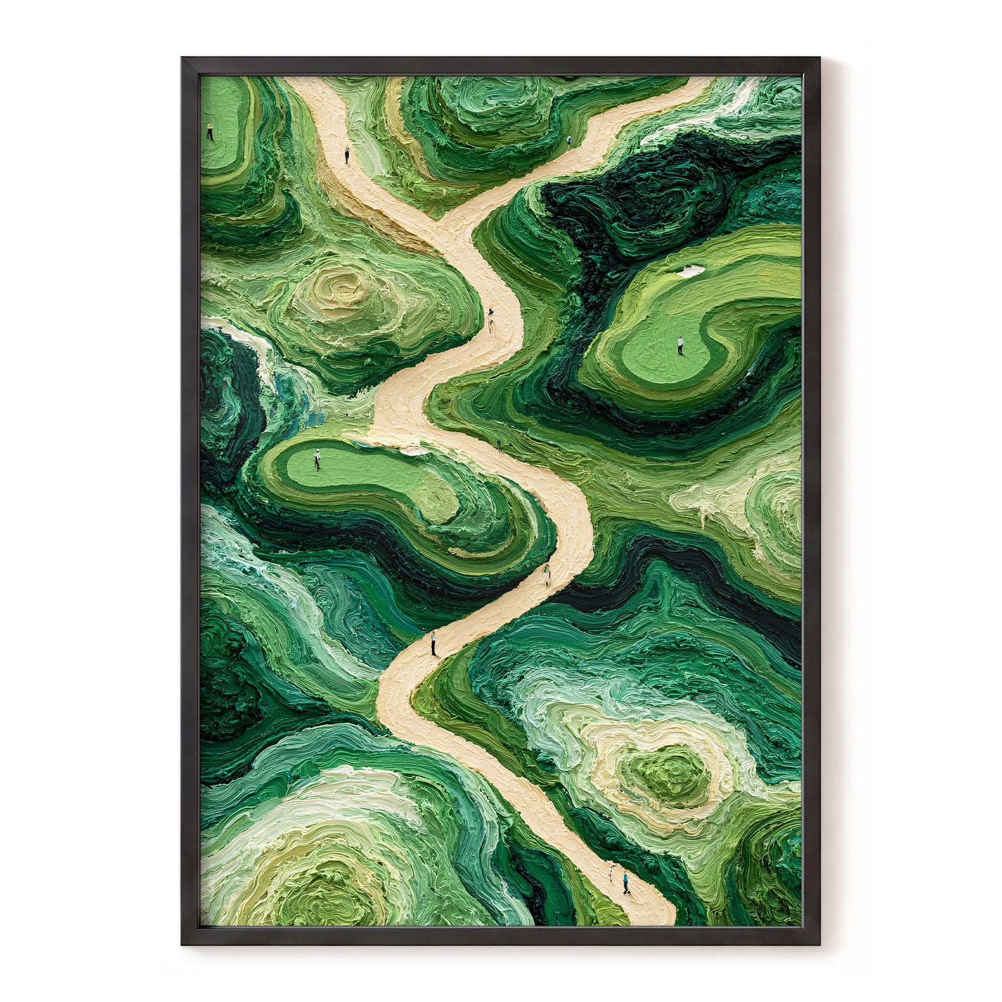 Emerald Pathways, green, beige, black nature wall art, front artwork view
