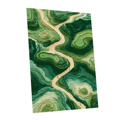 Emerald Pathways, green, beige, black nature wall art shown as a unframed poster wall art print