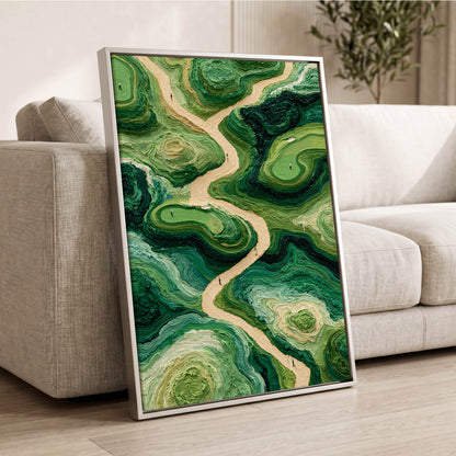 Emerald Pathways, green, beige, black nature wall art displayed in a styled interior, gallery view 2