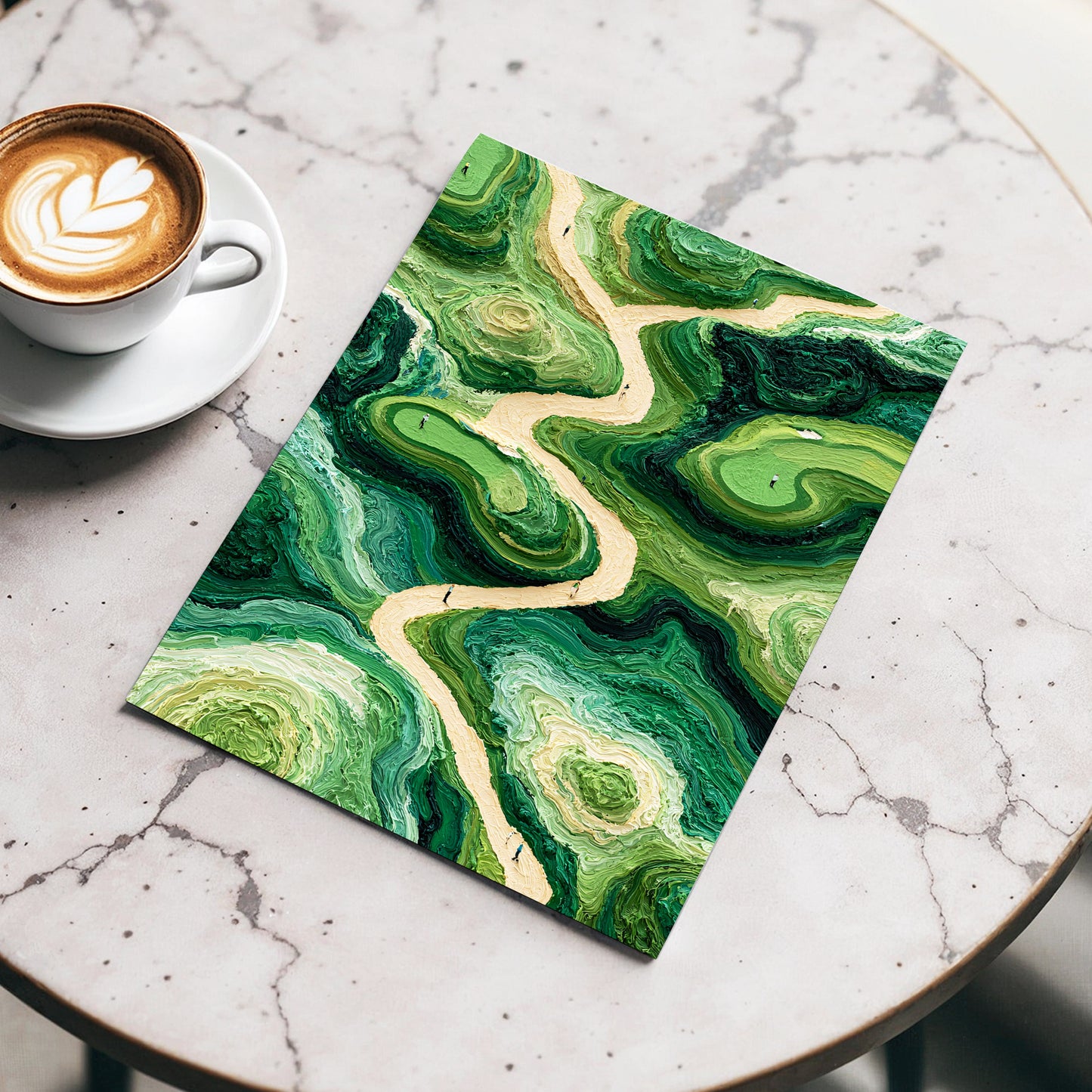 Emerald Pathways, green, beige, black nature wall art displayed in a styled interior, gallery view 3