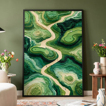 Emerald Pathways, green, beige, black nature wall art displayed in a styled interior, gallery view 4