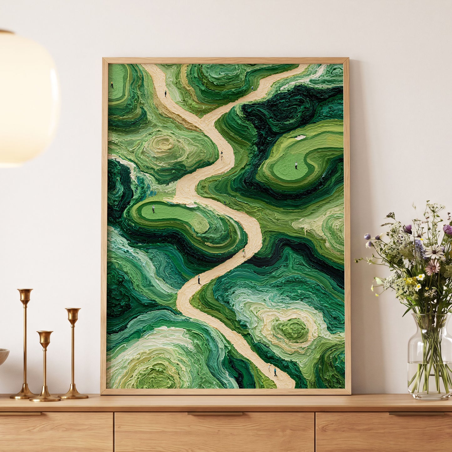 Emerald Pathways, green, beige, black nature wall art displayed in a styled interior, gallery view 5