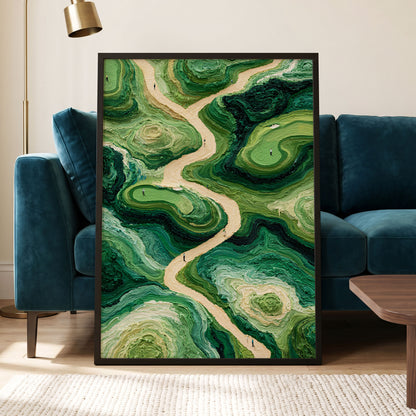 Emerald Pathways, green, beige, black nature wall art displayed in a styled interior, gallery view 6