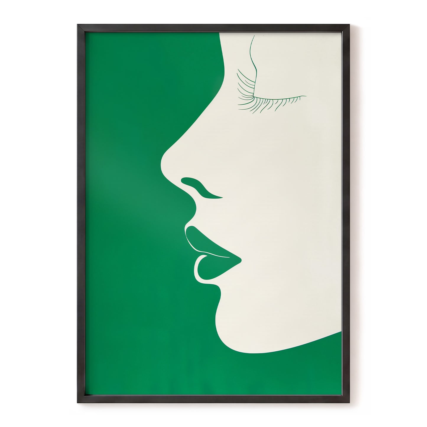 Emerald Profile, green, beige minimalist wall art, front artwork view