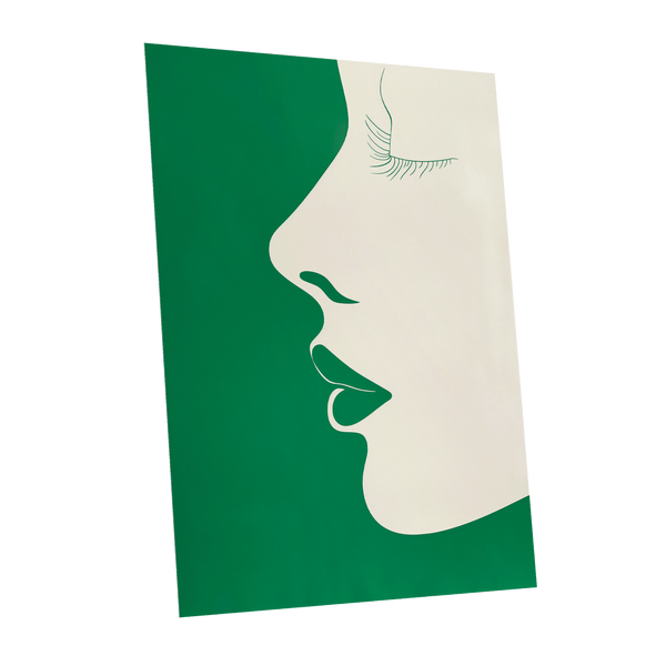 Emerald Profile, green, beige minimalist wall art shown as a unframed poster wall art print