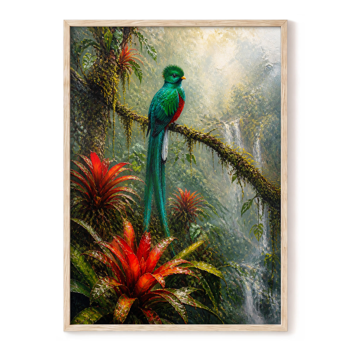 Emerald Rainforest, green, red, beige nature wall art, front artwork view