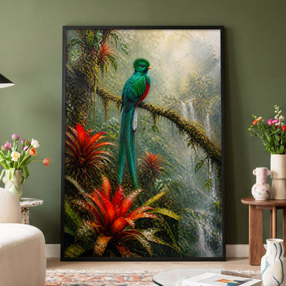 Emerald Rainforest, green, red, beige nature wall art displayed in a styled interior, gallery view 4