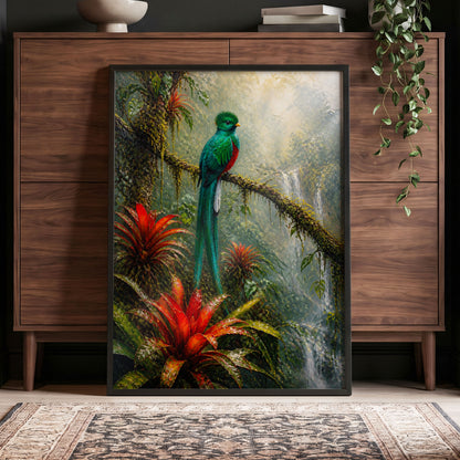 Emerald Rainforest, green, red, beige nature wall art displayed in a styled interior, gallery view 5