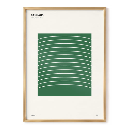 Emerald Rhythm Study, green, beige, black minimalist wall art, front artwork view