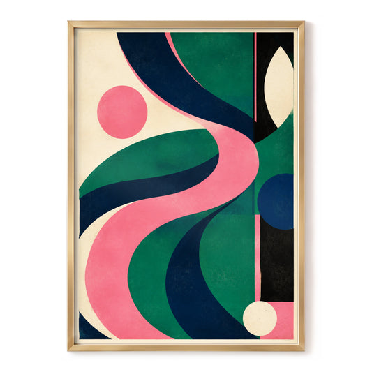Emerald Ribbon, green, pink, blue abstract wall art, front artwork view