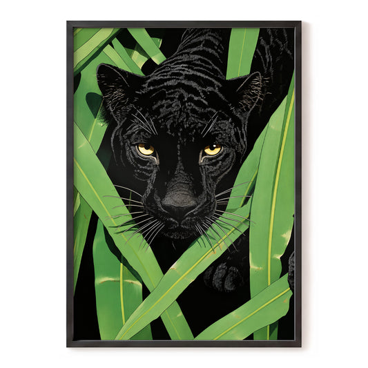 Emerald Stalker, black, green, gold nature wall art, front artwork view