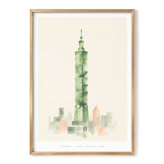 Emerald Taipei Study, green, beige, pink minimalist wall art, front artwork view