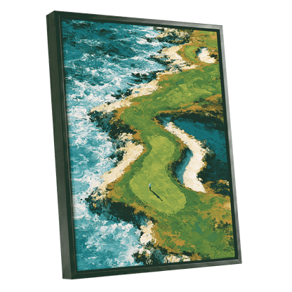 Emerald Tide, green, blue, white nature wall art shown as a black framed canvas wall art