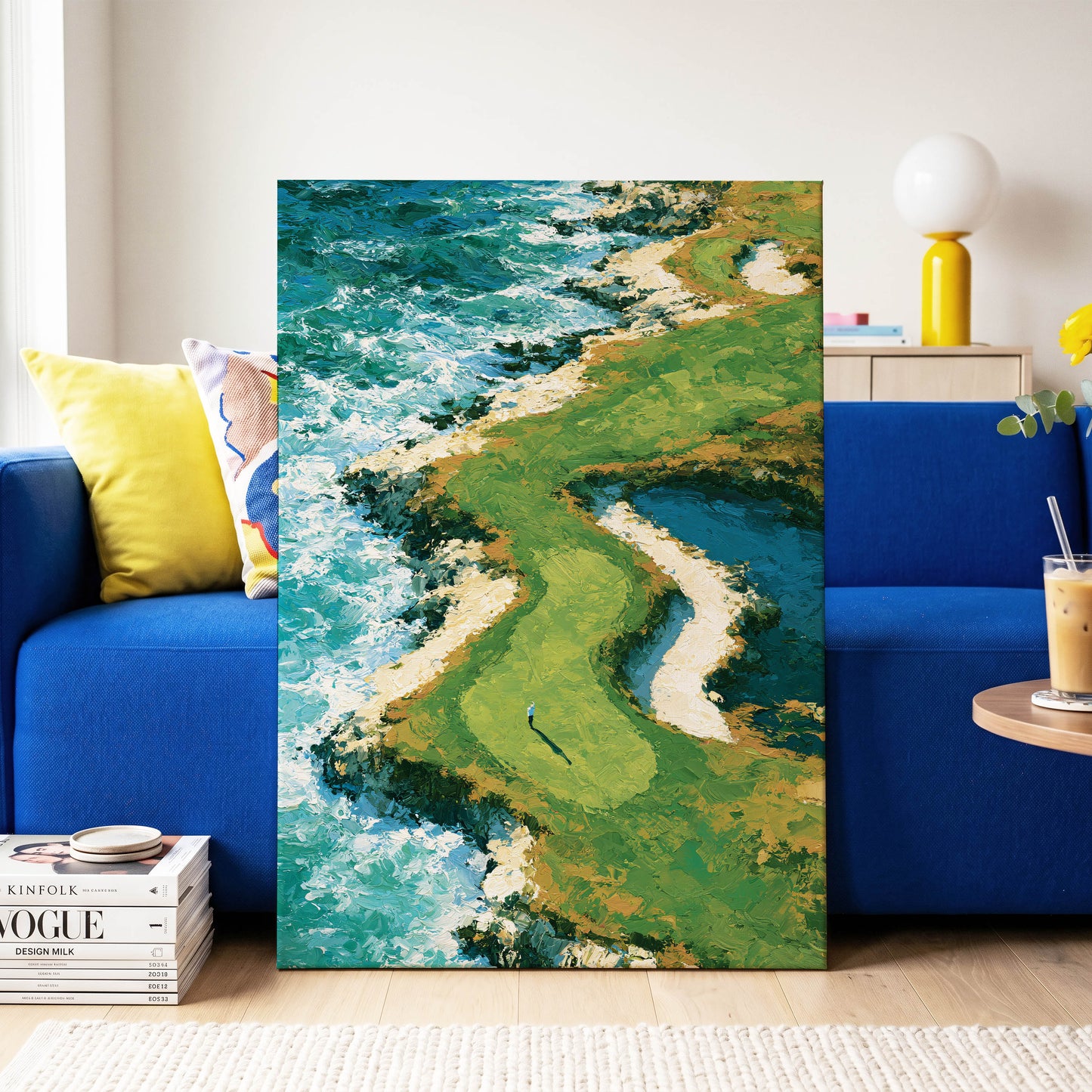 Emerald Tide, green, blue, white nature wall art on canvas displayed in a styled interior, gallery view 2