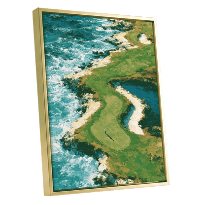 Emerald Tide, green, blue, white nature wall art shown as a gold framed canvas wall art