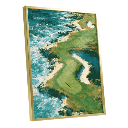 Emerald Tide, green, blue, white nature wall art shown as a gold framed poster wall art print