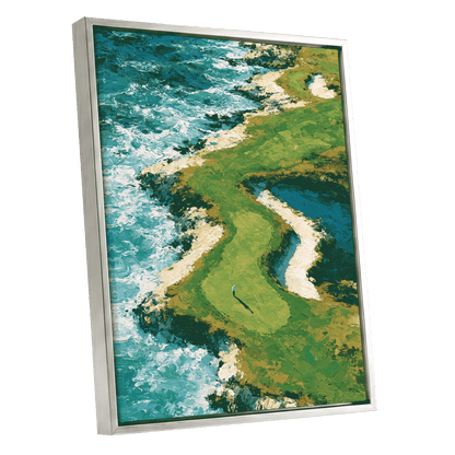 Emerald Tide, green, blue, white nature wall art shown as a silver framed canvas wall art