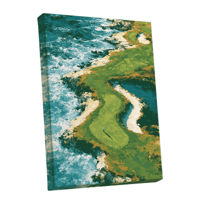 Emerald Tide, green, blue, white nature wall art shown as a stretched canvas wall art