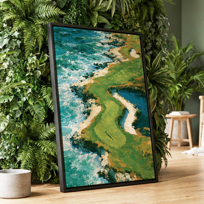 Emerald Tide, green, blue, white nature wall art displayed in a styled interior, gallery view 1