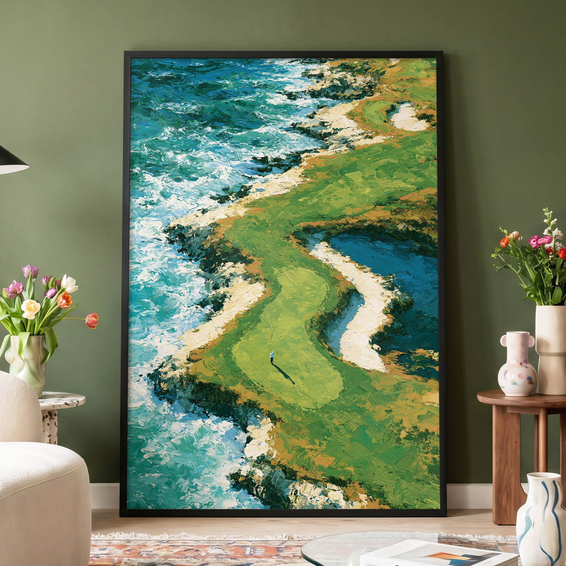 Emerald Tide, green, blue, white nature wall art displayed in a styled interior, gallery view 4