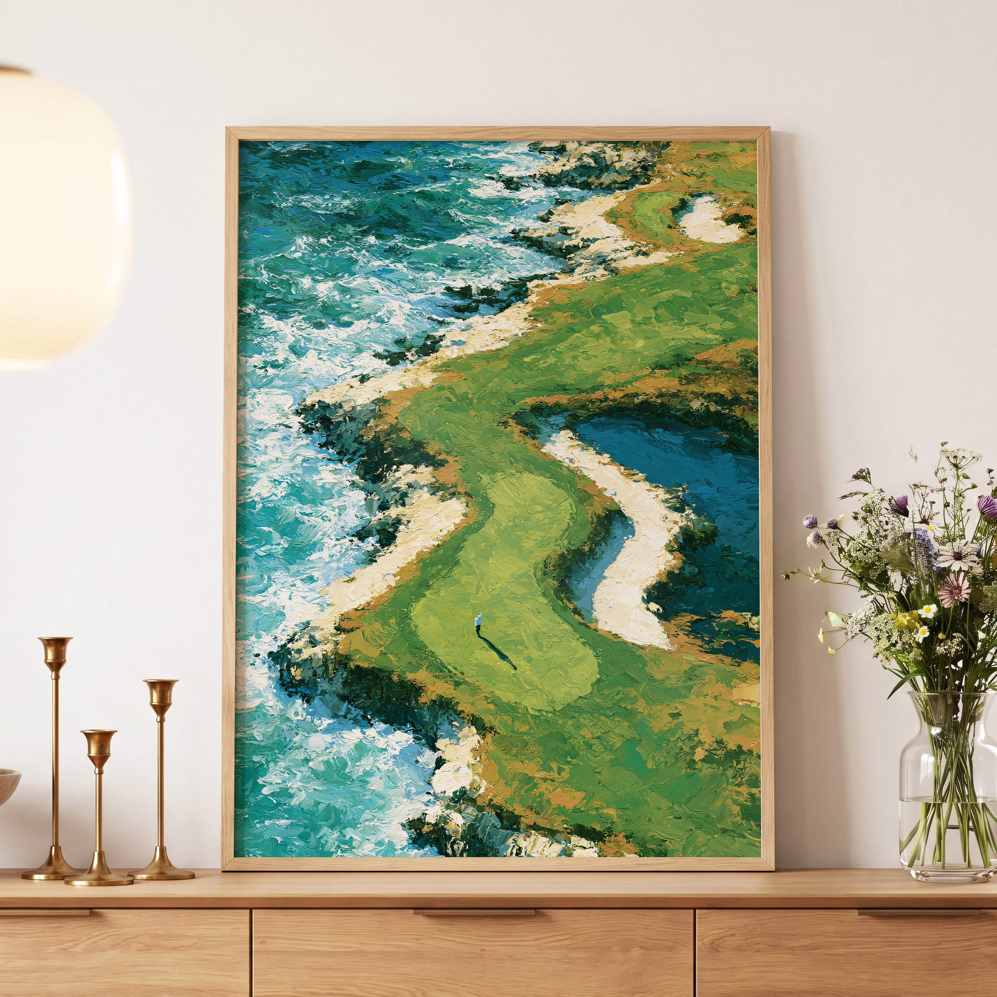 Emerald Tide, green, blue, white nature wall art displayed in a styled interior, gallery view 5