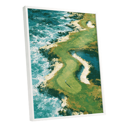 Emerald Tide, green, blue, white nature wall art shown as a white framed poster wall art print