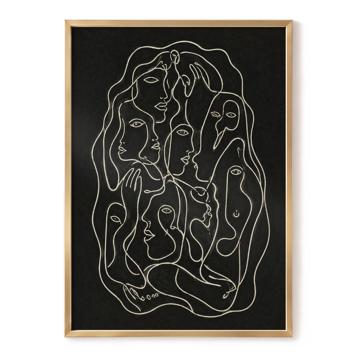 Entwined Contours, black, beige, gray abstract wall art, front artwork view