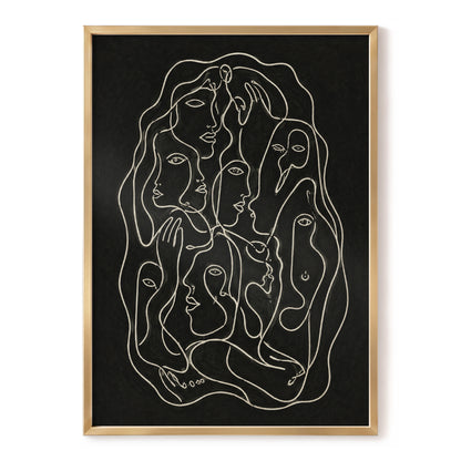 Entwined Contours, black, beige, gray abstract wall art, front artwork view