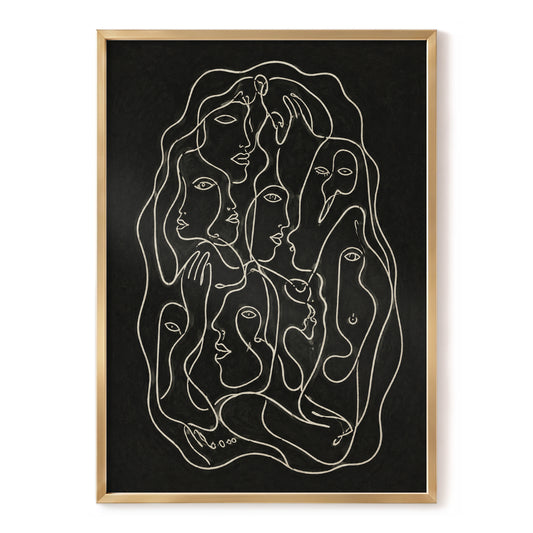 Entwined Contours, black, beige, gray abstract wall art, front artwork view