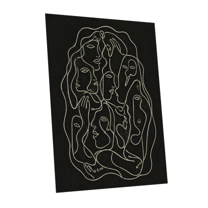 Entwined Contours, black, beige, gray abstract wall art shown as a unframed poster wall art print