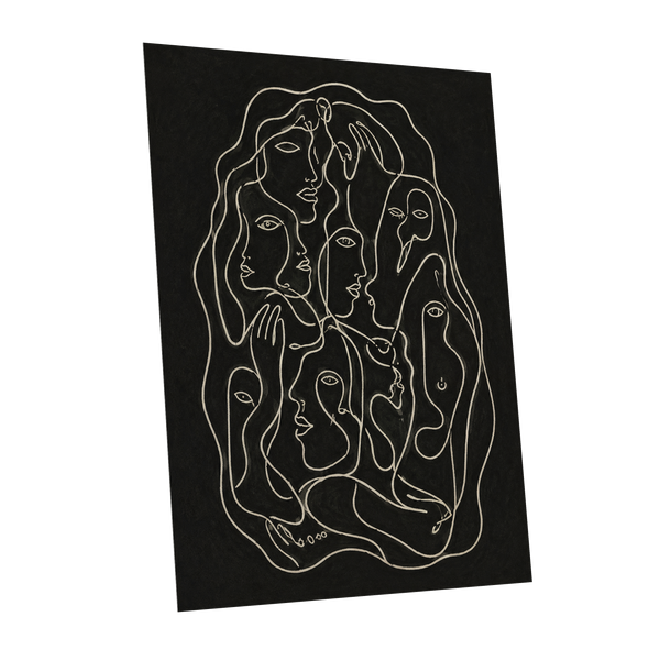Entwined Contours, black, beige, gray abstract wall art shown as a unframed poster wall art print