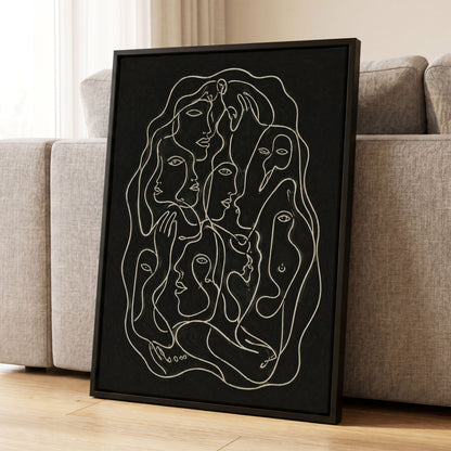 Entwined Contours, black, beige, gray abstract wall art displayed in a styled interior, gallery view 4