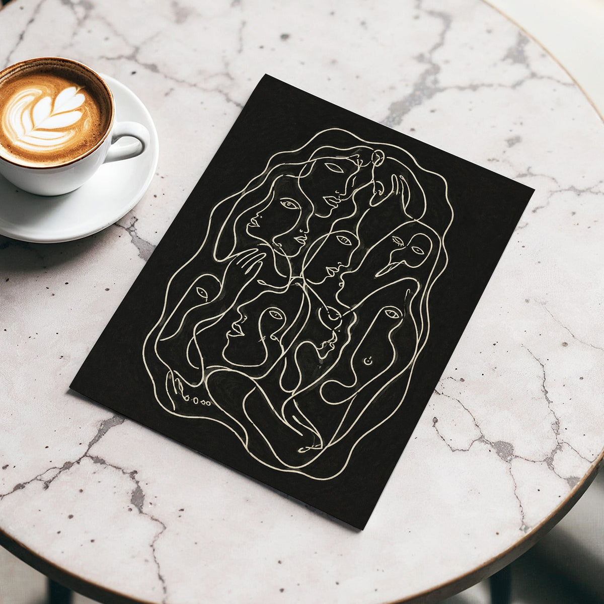 Entwined Contours, black, beige, gray abstract wall art displayed in a styled interior, gallery view 5