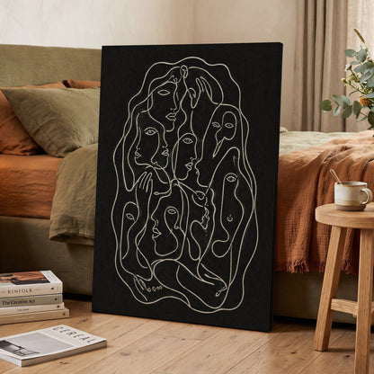 Entwined Contours, black, beige, gray abstract wall art displayed in a styled interior, gallery view 7
