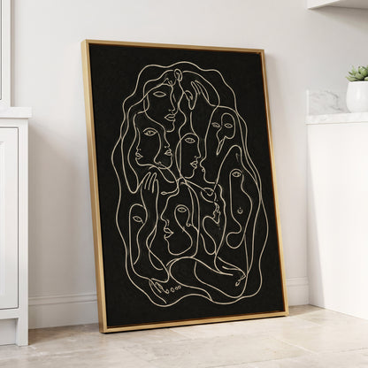 Entwined Contours, black, beige, gray abstract wall art displayed in a styled interior, gallery view 8