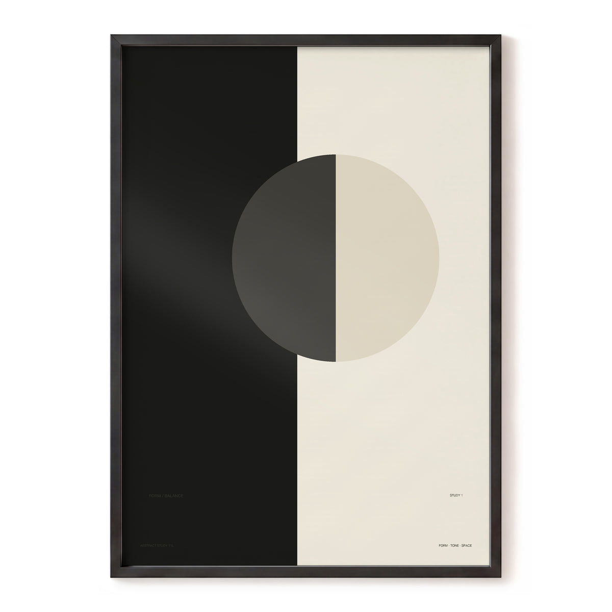 Equilibrium Study, black, beige, gray minimalist wall art, front artwork view