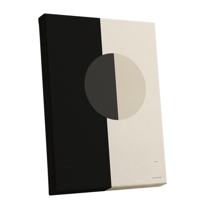 Equilibrium Study, black, beige, gray minimalist wall art shown as a stretched canvas wall art
