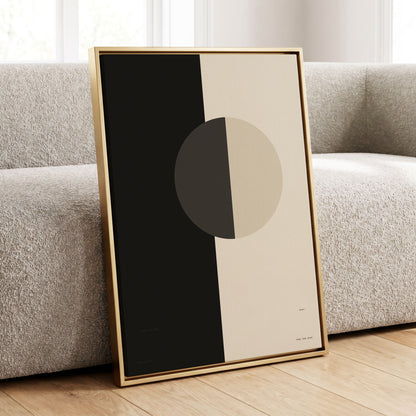 Equilibrium Study, black, beige, gray minimalist wall art displayed in a styled interior, gallery view 1