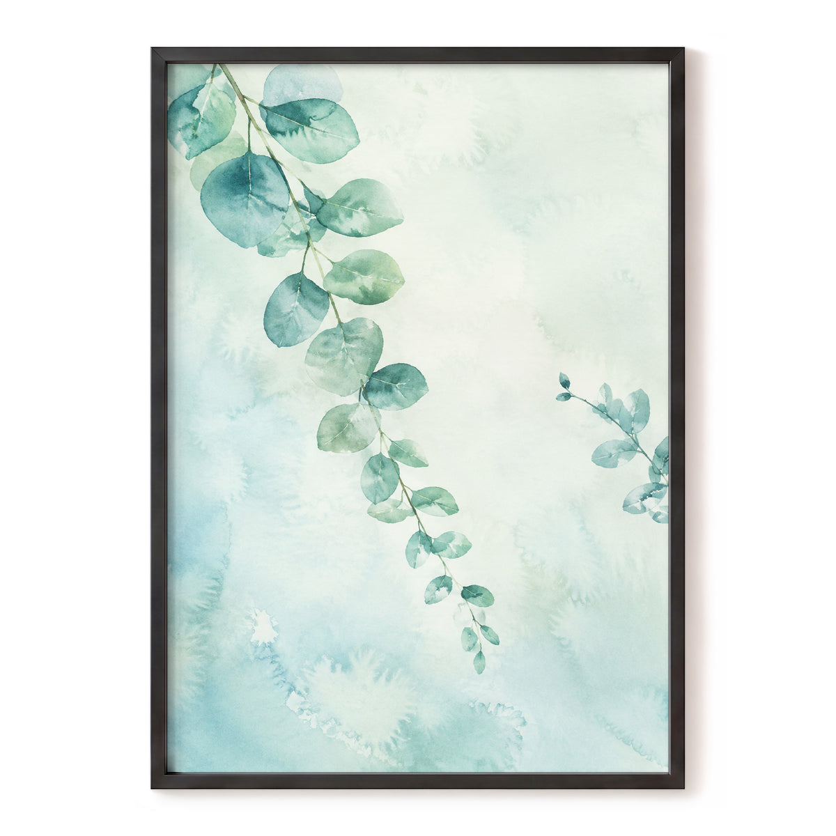 Eucalyptus Reverie, green, blue, white nature wall art, front artwork view