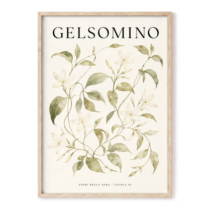 Evening Jasmine Study, green, beige, black floral wall art, front artwork view