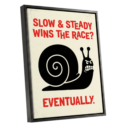 Eventually Wins, black, beige, red nature wall art shown as a black framed canvas wall art