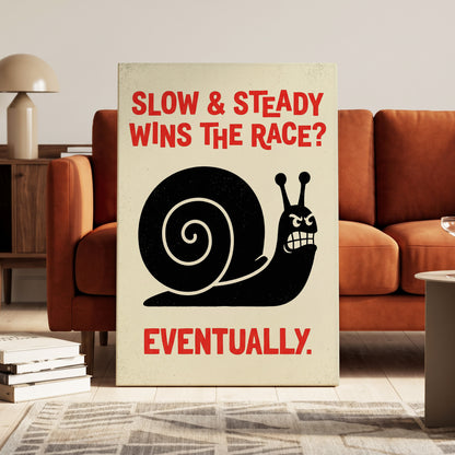 Eventually Wins, black, beige, red nature wall art on canvas displayed in a styled interior, gallery view 1