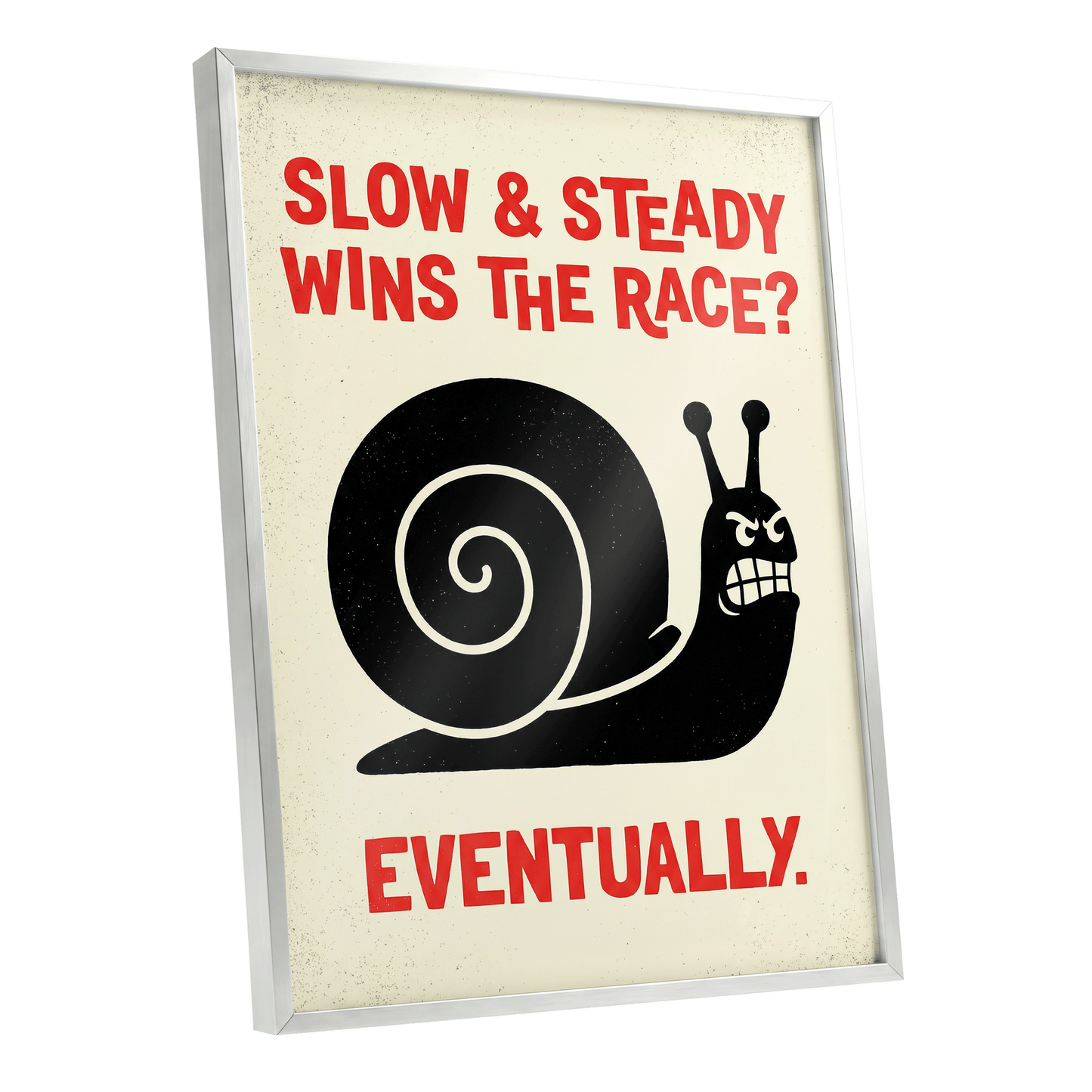 Eventually Wins, black, beige, red nature wall art shown as a silver framed poster wall art print