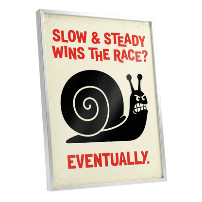 Eventually Wins, black, beige, red nature wall art shown as a silver framed poster wall art print