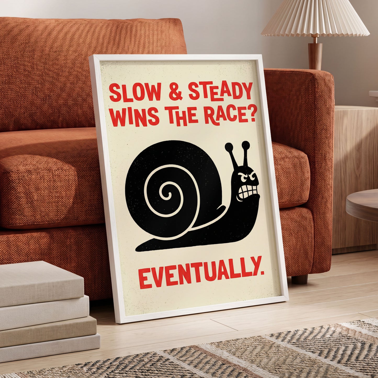Eventually Wins, black, beige, red nature wall art displayed in a styled interior, gallery view 6