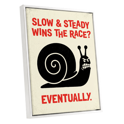 Eventually Wins, black, beige, red nature wall art shown as a white framed canvas wall art